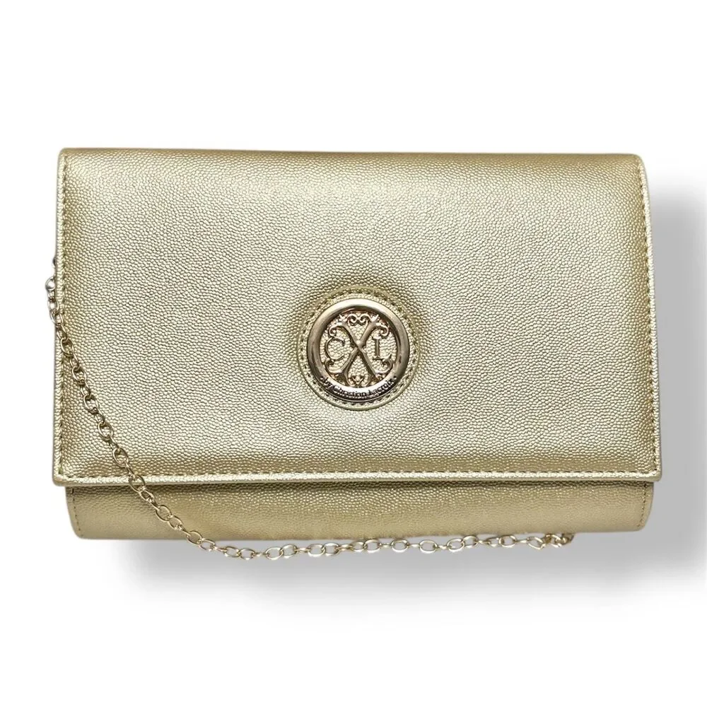 New CXL by Christian Lacroix Gold Paris Caviar Clutch Crossbody Detachable Chain